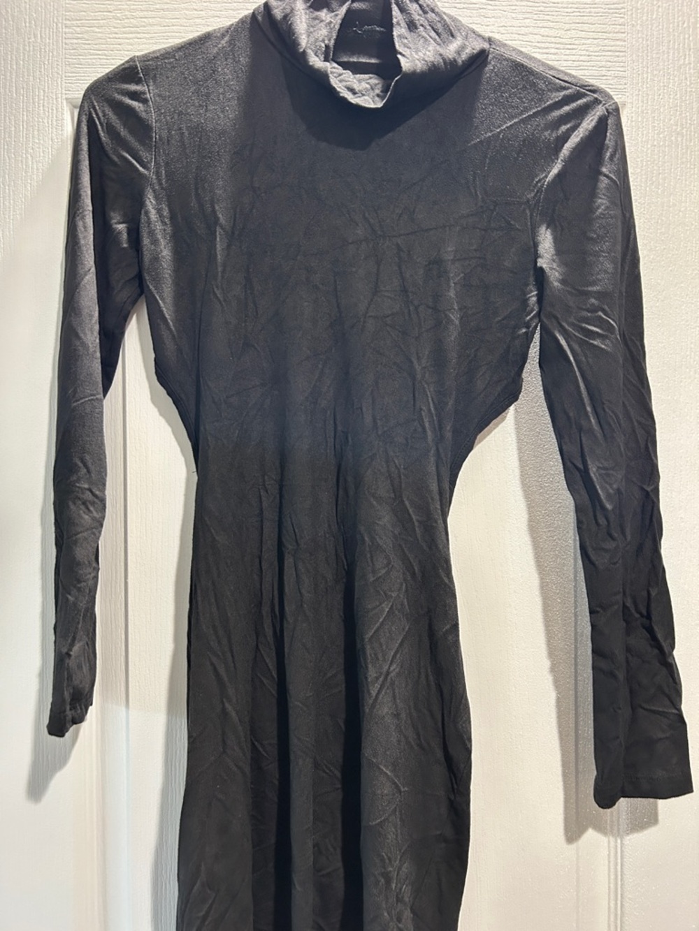 Women's Black Long-Sleeve Suede Turtleneck Dress
